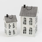 Orchid & Ivy 14-Inch Set of 2 Decorative White Metal House Candle Holder Lanterns with Corrugated Roof - Tabletop or Hanging Christmas Holiday or Everyday Home Decor - Rustic Farmhouse Xmas Decoration - Image 2