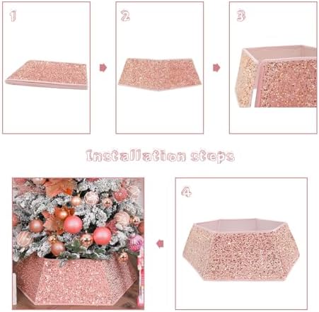 Christmas Tree Collar with Sparkling Sequin,Christmas Tree Collars for Atificial Trees, 24Inch Christmas Tree Skirt, Xmas Tree Stand Base Cover,Holiday Home Decor Tree Ring(Rose Pink,Large) - Image 5