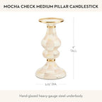 MACKENZIE-CHILDS Pillar Candlestick, Medium, Brown-and-White Mocha Check - Image 4