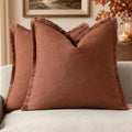 Foindtower Decorative Linen Fringe Throw Pillow Covers 20×20 Rust Orange by Foindtower