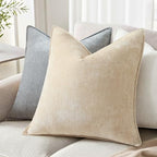 decorUhome Chenille Beige Velvet Throw Pillow Covers 26x26 Set of 2 - Image 3