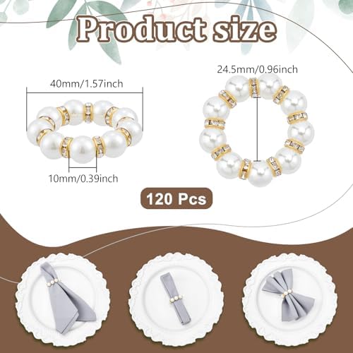 Peacoblue 120Pcs Gold Napkin Rings Imitation Pearl Ring Napkin Holder for Table Decor Settings, Vintage Napkin Ring for Wedding Christmas Thanksgiving Day Party - Image 2