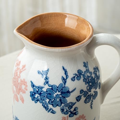 Pink Blue and White Pitcher Vase, 8 Inch Vintage Chinoiserie Ceramic Flower Vase, Rustic Retro Ice Cracked Antique Porcelain Vases for Home Farmhouse Table Centerpieces Shelf Decor ﻿ - Image 6