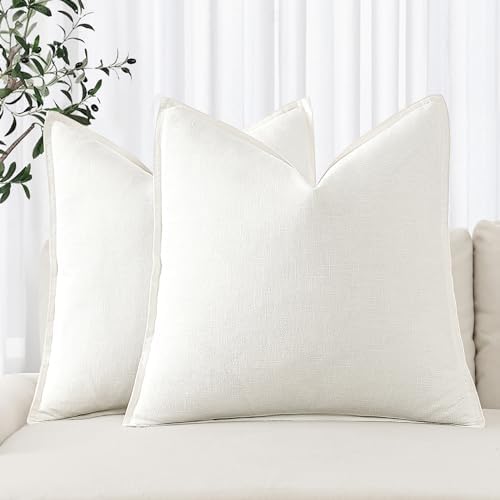 MIULEE Decorative Linen Cotton Euro Sham Pillow Covers 22x22 Inch Cream White by MIULEE