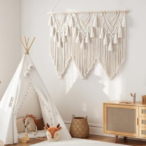 Large Macrame Wall Hanging Boho Woven Tapestry Beige Home Decor Wall Art - Image 7