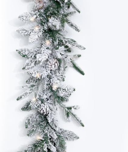 Nervure 9FT Real Touch Christmas Artificial Garland - Norfolk Pine Flocked Garland with 50 Warm White LED Lights for Home Fireplace Indoor Holiday Xmas Decor by Nervure