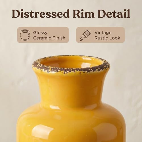 CwlwGO- Yellow Ceramic Vase Set,Modern Decorative Vases for Home Decor, Kitchen&Living Room Table Décor,Fireplace & Entrance centerpieces Decorations. - Image 4