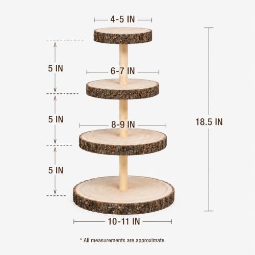 Upper Midland Products Wood Cupcake Stand, 4-Tier Rustic Wooden Dessert Tower with Natural Bark-Edges for Cupcakes, Treats, Weddings, Parties and Table Décor - Image 6
