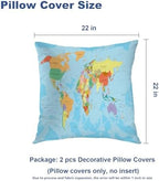 Batmerry Blue World Map Throw Pillow Covers, Map of The World On Mercators Projection Decorative Pillow Covers Digital Printing Blended for Couch Sofa Bed Invisible Zipper 22X22 in(Set of 2) - Image 5