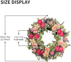 24 Inch Spring Wreath for Front Door, Magenta Pink Rose Floral Wreath with Lavender, Eucalyptus, Lamb's Ear and Blue Wildflowers, Silk Summer Wreath for Home Porch Wall Window Seasonal Decor - Image 3