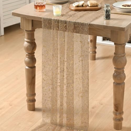 Artoid Mode 6PC Coffee Gold Gauze Table Runner 120 Inch 10FT, Glitter Metallic Foil Sheer Dining Wedding Anniversary Holiday Birthday Table Decor for Home Party - Image 5