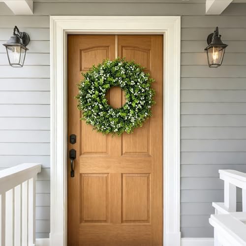 26" Eucalyptus Wreath for Front Door, Large Artificial Eucalyptus with Baby's Breath Greenery Flowers Wreath for Home, Porch, Farmhouse Wall Decor, Spring, Summer, Fall, All Seasons - Image 7