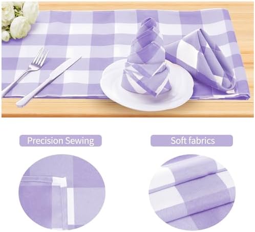 Cupuamon Buffalo Plaid Table Napkins Set of 100, 17x17 inch, Lavender and White, Polycotton Blend, Plaid Pattern - Image 3