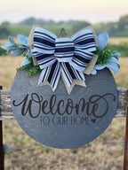 Wood front door sign Wood sign Home decor Welcome sign Sign for front door House warming gift Wedding gift (Welcome to our home-UV032(A1) S004, 22" Width) - Image 2