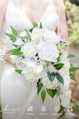 Ling's moment Artificial Wedding Flowers Combo, White & Green, Deluxe - Image 3