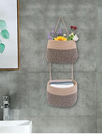 Over The Door Hanging Basket, 2 Tier Cotton Rope Woven Wall Basket, Magazine Racks Hanging Organizer, Decorative Hanging Storage Baskets for Organizing Living Room, Bathroom and Bedroom (Jute-black) - Image 5
