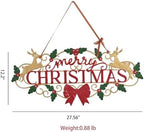 27.5"L Vintage Christmas Wall Decor Metal Xmas Hanging Sign, Merry Christmas Front Door Plaque with Reindeer, Holly and Bow, Rustic Farmhouse Distressed Christmas Welcome Sign for Xmas Home Garden Porch Patio Yard Outdoor Decoration - Image 2