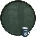 HofferRuffer Round Serving Tray 20'', Elegant Faux Leather Circle Ottoman Table Tray, Serve Tea Coffee Breakfast in Bedroom Living Room Kitchen(Green, 20") by HofferRuffer