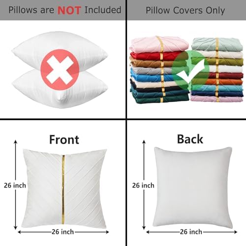 Velvet Throw Pillow Covers 26x26 inch Pack of 2 Gold Decor White - Image 2