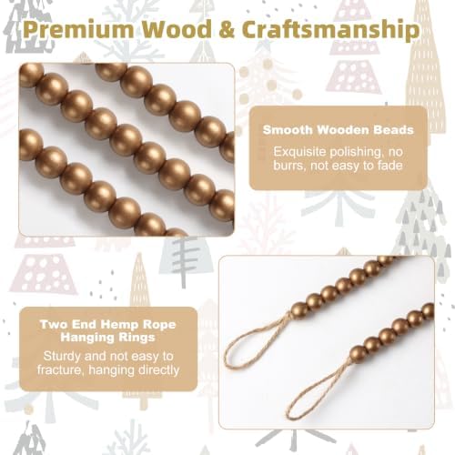 ZenNex 65.6Ft Christmas Wooden Bead Garland 2 Pcs Long Bead String,Deepgold - Image 4