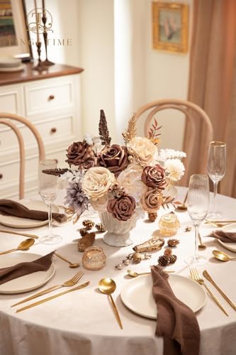 TINGE TIME Artificial Rose Flowers Combo, Mocha Brown Nude Wedding Flowers - Image 2