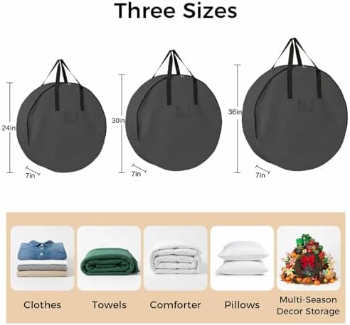Dark Gray Round Storage Bag 36 Inch, Solid Color Clothes Storage Container with Handles Heavy Duty Organizer for Comforter, Bedding & Holiday Wreaths - Image 7