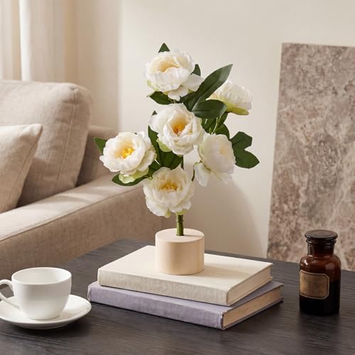 Soulchen 6 Pcs Faux Peony Flowers 12 Inch with Wood Base Tabletop Decor - Image 3