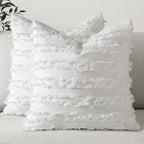 MIULEE Boho Linen Striped Throw Pillow Covers 20x20, White by MIULEE