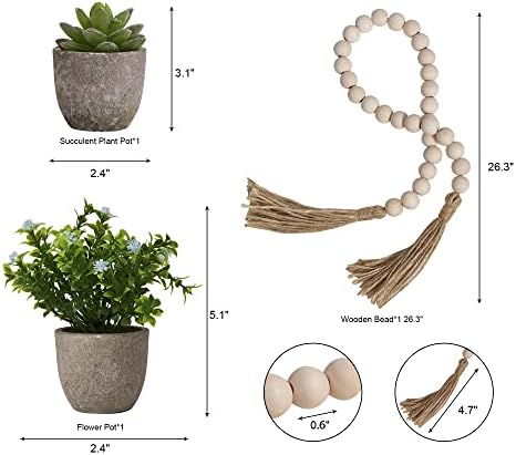 Houmury Rustic Farmhouse Tiered Tray Set with Succulent & Plant - Home Decor for Kitchens (Set of 8 Without Trays) - Image 4