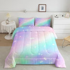Rainbow Bedding Set For Kids Girls Teens Women Ombre Gradient Comforter Set Full Stars Galaxy Bedding Comforter Sets Watercolor Tie Dye Quilt Soft Lighweight Quilted Duvet Girly Bedroom Decor 3Pcs by Erosebridal