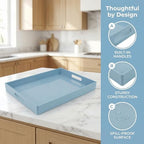 Light Blue Decorative Tray, Rectangular Large Serving Tray with Handles, Plastic Coffee Table Tray for Ottoman, Living Room, Kitchen Tabletop, 15.7” x 11.8” x1.6” - Image 7