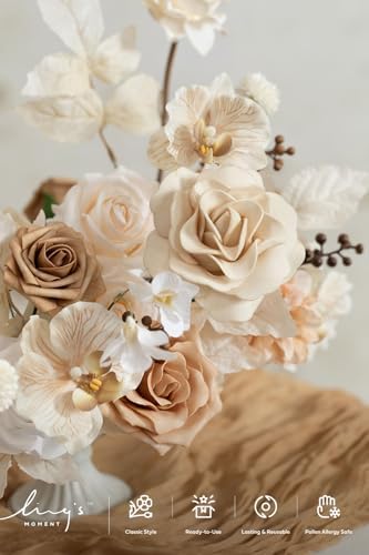 Ling's moment Artificial Wedding Fall Flowers Deluxe Combo, Tawny Beige - Image 3