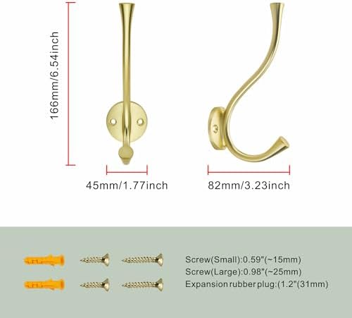 SAILING 3 Pack Coat Hooks - Brushed Gold Coat Hooks Decorative Wall Hooks for Bathroom Living Room Bedroom Hanger for Robe Dressing Room Fitting Room - Image 3