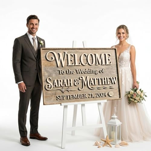 Personalized Cape Cod Nautical Beach Wedding Welcome Sign - Custom 3D Wood Seashell Ceremony Entrance & Seaside Reception Board - Multiple Sizes - Image 4