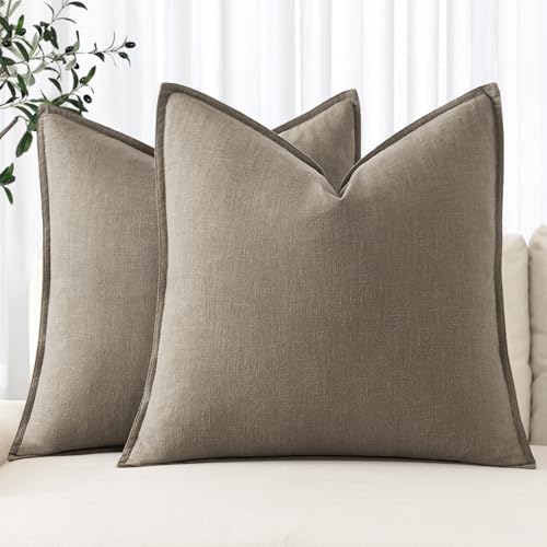 MIULEE Decorative Linen Euro Sham Pillow Covers 24x24 Inch Tan Taupe by MIULEE