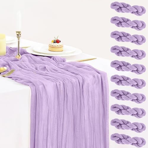 10 Pack Lavender Cheesecloth Table Runner 35x120 Inch Semi Sheer Boho Gauze Cheese Cloth Fabric Purple Table Runners for Wedding Bridal Shower Holiday Sheer Home Decor by BlueTopCoLtd