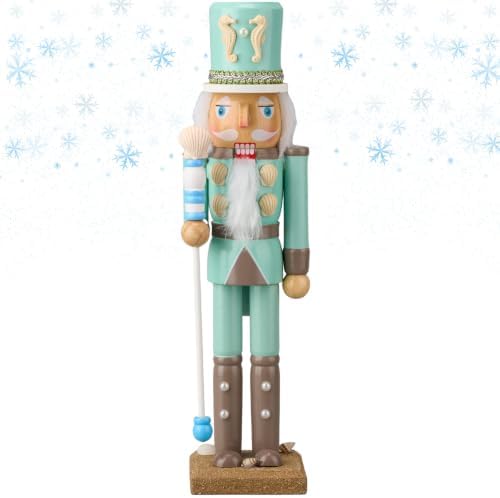 Blosssound 15" Christmas Ocean Nutcracker Decor Wooden Shell Seahorse Decor by Blosssound