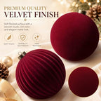 Pinkunn 4 Pcs Large Velvet Burgundy Christmas Ball Ornaments 8 Inch - Image 4