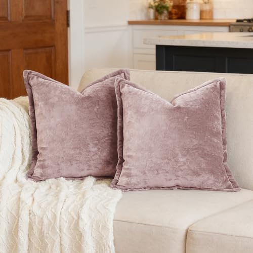 Luxurious Velvet Euro Shams Decorative Throw Pillow Covers 26x26 Set of 2 Solid Square Euro Pillow Shams for Sofa Couch Bedroom, Pink by COCOPLOCEUS