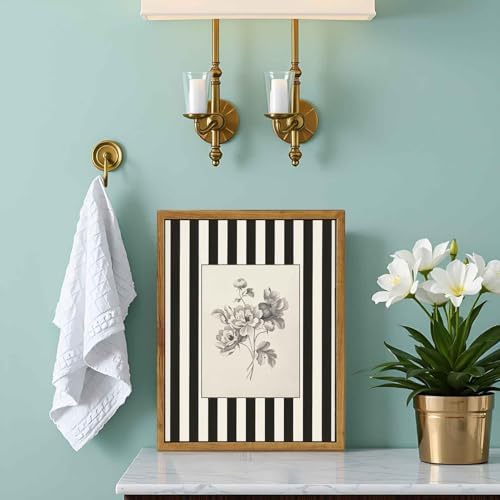Yellow Framed Stripes Flower Canvas Wall Art Black White Striped Floral Painting Decor Pictures Vintage Sketch Plant Orchid Bedroom Living Posters Prints for Corridor Kitchen Room Decoration - Image 6