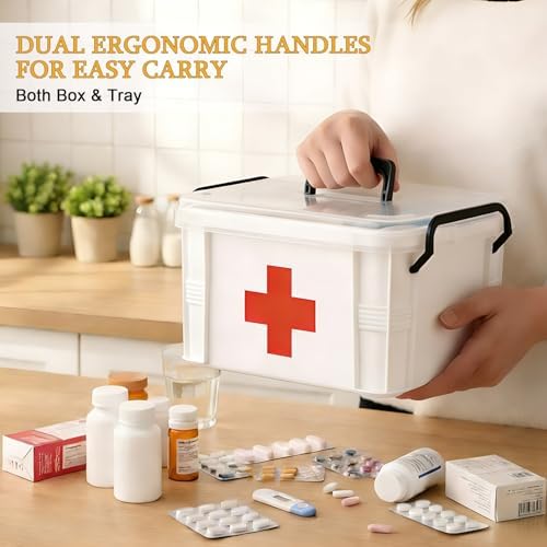 15QT Clear Medicine Organizer Box with Handle, Plastic Medicine Container with Tray First Aid Box Empty, Thickened Medicine Storage Organizer Multipurpose Medication Organizer Storage, White - Image 5
