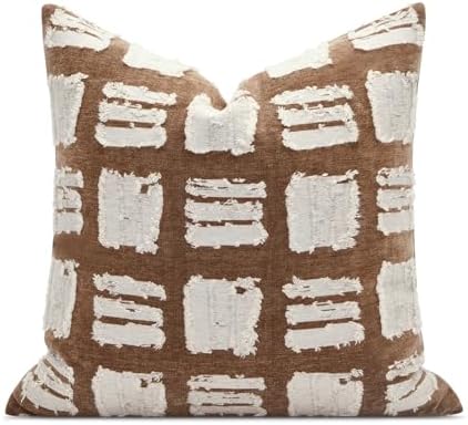 Boho Throw Pillow Covers 18x18, Brown White Abstract Grid Pillowcases, Decorative Pillows Cushion Cases for Sofa Bed Living Room by AIBUHOME