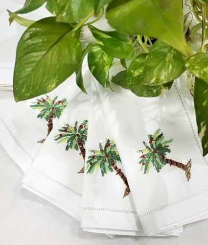 Embroidered Cloth Napkin Palm Tree Cotton Napkins Set of 6, 20x20 Hemstitch Table Napkins Machine Washable, Daily & Christmas, Great Present Ideas - Image 4