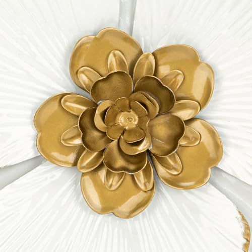 DILATATA 3 Pcs Metal Flower Wall Art Set 10 Inch Rustic Modern Floral Sculpture 3D Metal Flower Wall Hanging Accent for Indoor Living Room Bedroom Kitchen Bathroom Garden Patio Decor - White - Image 7
