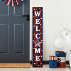4th of July Patriotic Porch Sign 47.2",USA 250th Anniversary Wooden Welcome Sign, Red Blue Vertical Front Porch Decor for Outdoor Patio, Garden Entryway by ARTUFAN