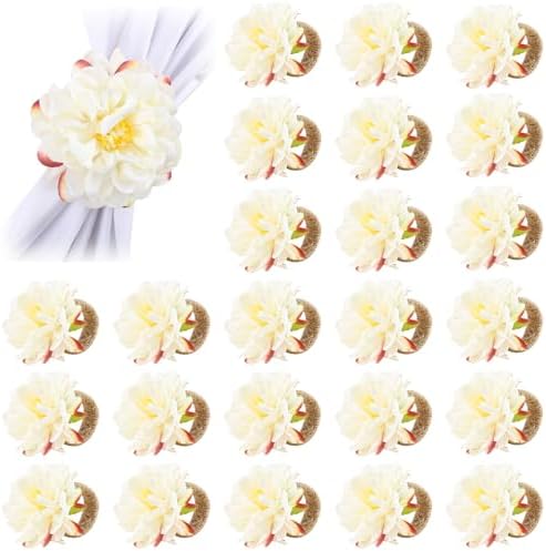 24 Pcs Flower Napkin Rings Daisy Flower Handcraft Floral Napkin Holder Rings for Wedding, Holiday Banquet, Luncheons, Birthday Party Dining Table Decor by Unknown