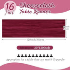 16 Pack Burgundy Cheesecloth Table Runners 20x120 Inch Gauze Table Runner 10FT Easter Cheese Cloth Table Runner Rustic Sheer Runner for Wedding Baby Shower Birthday Party Table Decor - Image 2
