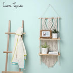 Macrame Wall Hanging Shelf - Boho Shelves Bedroom Decor | Macrame Wall Decor for Kitchen, Plant Hanger Shelves, Woven Rope Floating Shelves & Home Storage Organizer - 2 Tier - Image 2