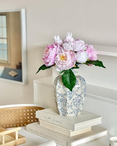 Vintage Blue Ceramic Vase, Blue and White Porcelain Decorative Flower Vase for Centerpiece Living Room Table Shelf, Chinoiserie French Country Decor - Image 3