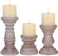 Rustic Wooden Pillar Candle Holders Set of 3 InDistressed Brown, Florence Style, Farmhouse Wooden Candle Holder, Wooden Candle Stand, Small Wooden Candlestick Holders, Living Room, Table Centerpiece by Unknown